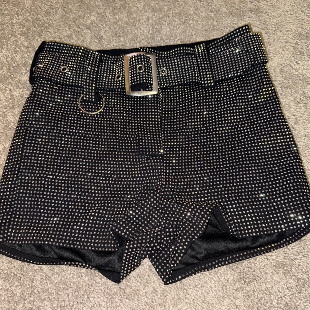 Fashion Nova Black and Silver Studded Shorts